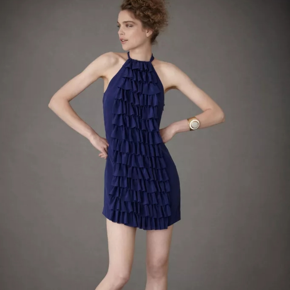BHLDN Anthropologie Blue Silk RUFFLED RACERBACK